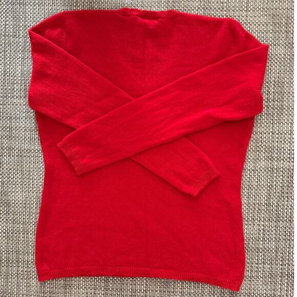 Ann Taylor 100% Cashmere Red V-neck L/S Classic Fit Sweater M Preppy Old Money - Picture 2 of 4
